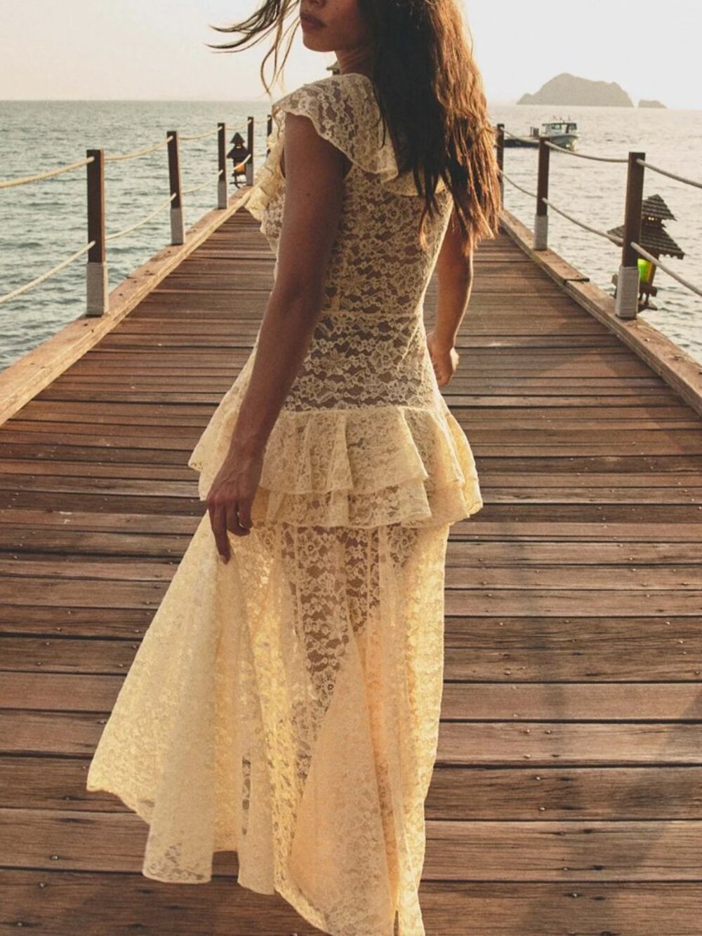 DOEN Costine Maxi Dress Vanilla Cream Lace Sheer - Picture 2 of 16
